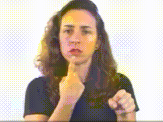 Imagem onde intérprete diz "morango", em LIBRAS