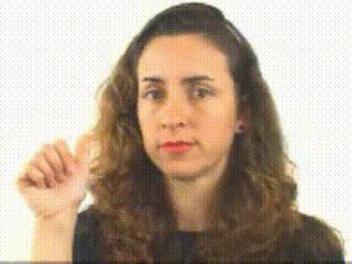 Imagem onde intérprete diz "Mulher", em LIBRAS