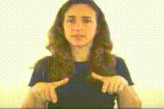 Imagem onde intérprete diz "Trabalhar", em LIBRAS